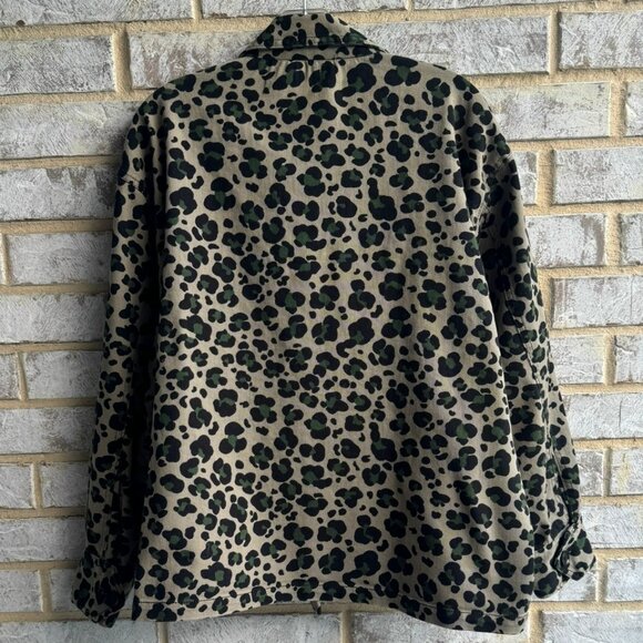 Zara SRPLS Long Sleeve Button Up Animal Print Cotton Blend Jacket Women's Size L - Picture 2 of 11